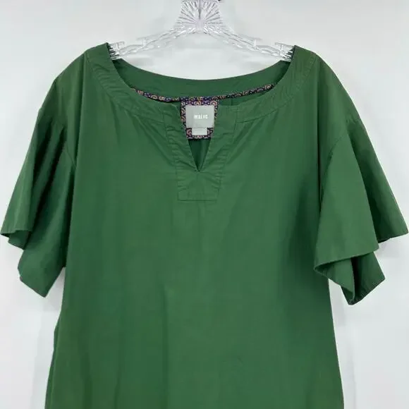 Maeve Anthropologie Green Flutter Sleeve Cotton Shift Dress Pockets Womens Sz XS - Picture 4 of 12